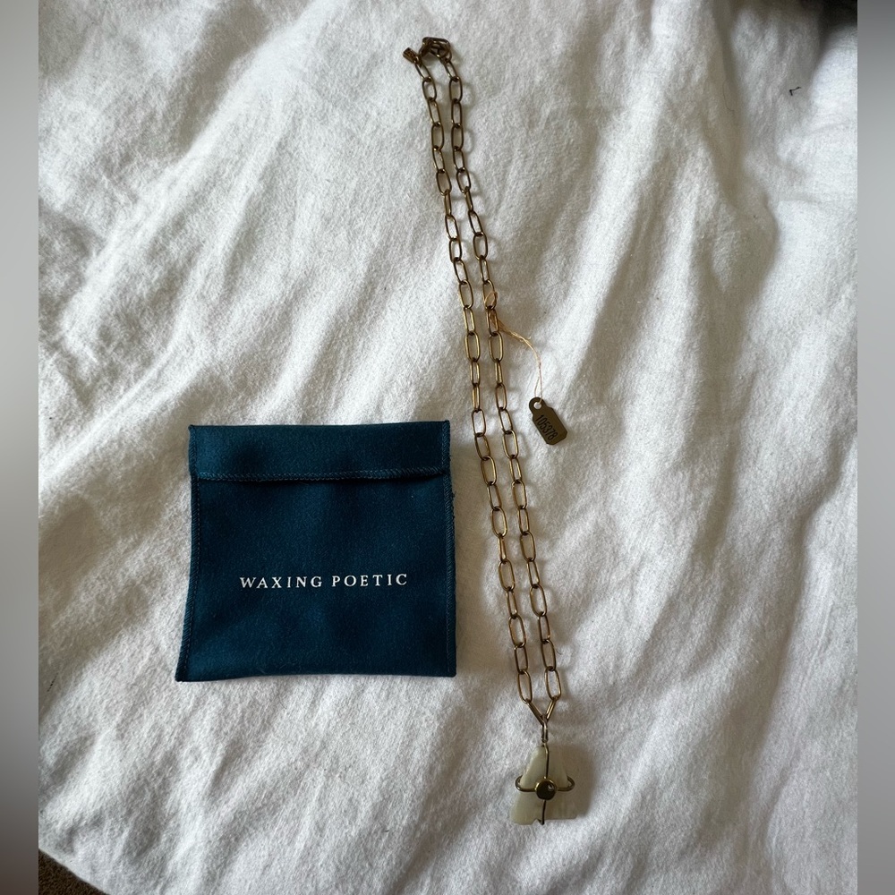 Waxing Poetic Gold-Tone Link Necklace with Stone Pendant